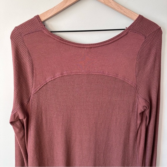 Free People Shirt Womens S Brown Venture Thermal Hi Low Hem Oversized Boho - Picture 5 of 11
